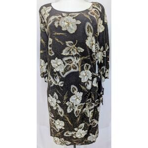 Signature by Robbie Bee Metallic Floral Black Gold Silver Dress 2X NWT